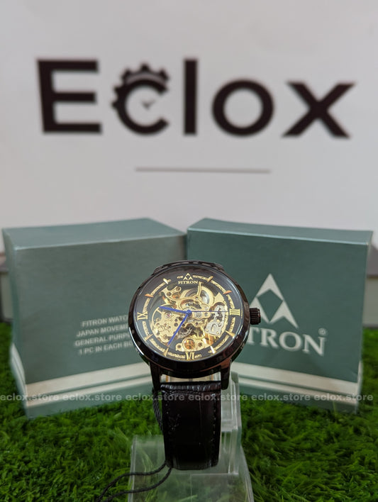 Fitron Skeleton Automatic - Black Case & Gold Skeleton Dial